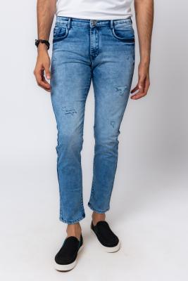 Blue Ripped Pattern Denim Jeans For Men