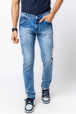 Blue Ripped Pattern Denim Jeans For Men