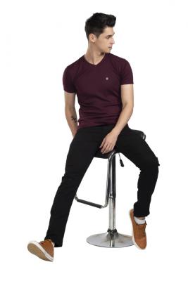 Dark Maroon V Neck Half Sleeves T-Shirt For Men