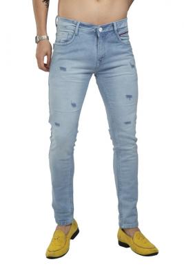 Sky Blue Ripped Pattern Denim Jeans For Men