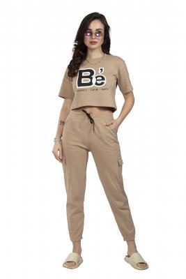 Fawn Short Sleeves & Long Tracksuit Co-Ord Set For Women