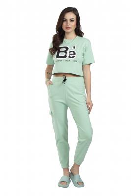 Pista Green Short Sleeves & Long Tracksuit Co-Ord Set For Women