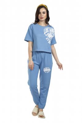 Light Blue Short Sleeves & Long Tracksuit Co-Ord Set For Women