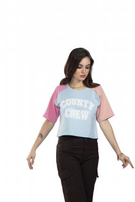 Light Blue Half Sleeves Crop T-Shirt For Women