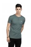 Light Green Round Neck Button T-Shirt For Men 