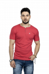 Pink Round Neck Button T-Shirt For Men 