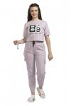 Light Pink Short Sleeves & Long Tracksuit Co-Ord Set For Women 