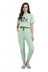 Pista Green Short Sleeves & Long Tracksuit Co-Ord Set For Women 