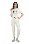 Cream Short Sleeves & Long Tracksuit Co-Ord Set For Women 