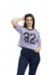 Purpel & Black Half Sleeves Crop T-Shirt For Women 